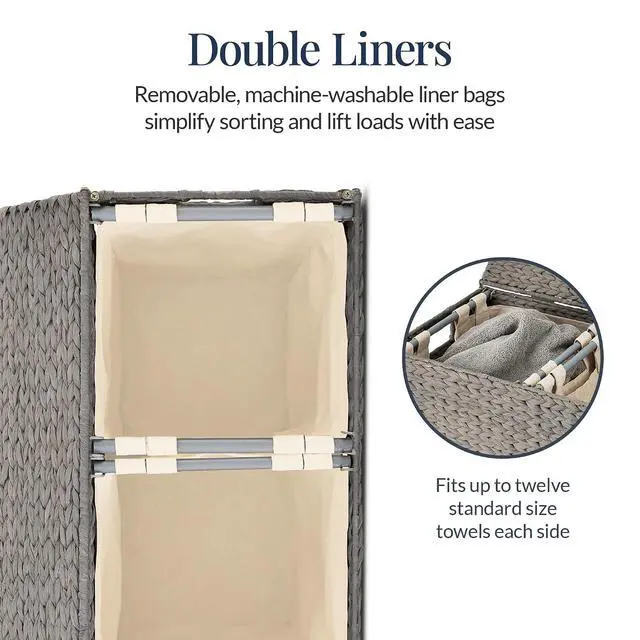 Alt view image 5 of 7 - Large Laundry Hamper with Lid, Natural Handwoven Hyacinth Laundry Basket, W/Removeable & Washable Liner Bag, Portable, Handles, 30 Gallon (114 liters) - Gray
