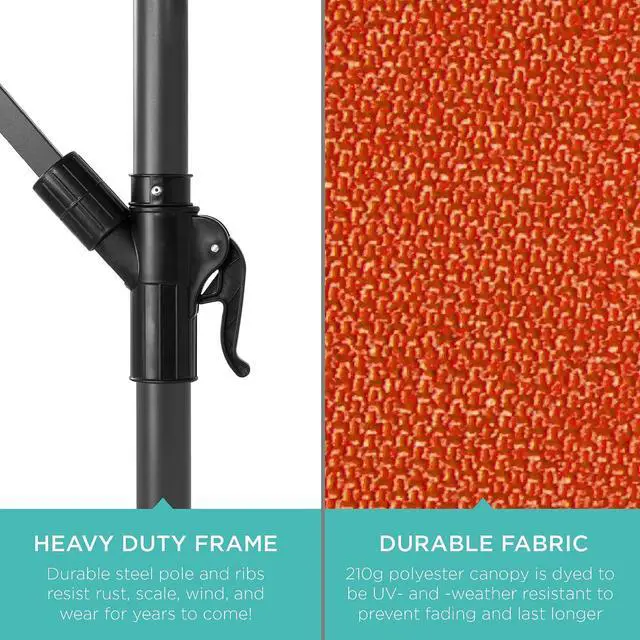 Alt view image 6 of 7 - 10ft Offset Cantilever Hanging Market Patio Umbrella, 8 Sturdy Ribs, Easy Adjustment - Rust