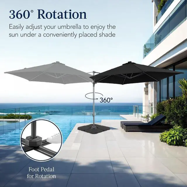 Alt view image 3 of 7 - 10ft Offset Cantilever Hanging Market Patio Umbrella, Smooth 360° Rotation, 8 Sturdy Ribs, Easy Adjustment - Black