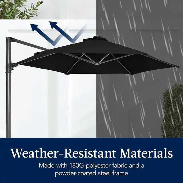 Alt view image 5 of 7 - 10ft Offset Cantilever Hanging Market Patio Umbrella, Smooth 360° Rotation, 8 Sturdy Ribs, Easy Adjustment - Black
