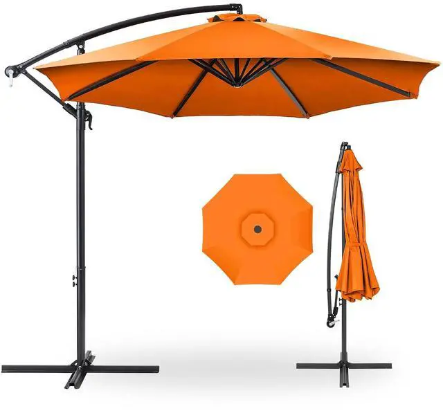 Main image of 10ft Offset Cantilever Hanging Market Patio Umbrella, 8 Sturdy Ribs, Easy Adjustment - Orange