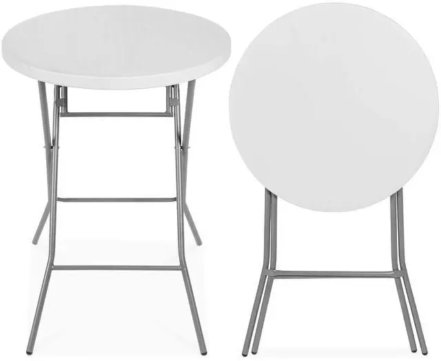 Main image of 32in Bar Height Folding Table, Round Indoor Outdoor Accessory for Patio, Backyard, Dining Room, Events w/Thick Table Top, Metal Frame, Locking Legs, 330lb Weight Capacity - White | Bar Height