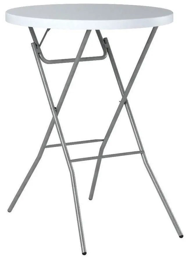 Alt view image 5 of 7 - 32in Bar Height Folding Table, Round Indoor Outdoor Accessory for Patio, Backyard, Dining Room, Events w/Thick Table Top, Metal Frame, Locking Legs, 330lb Weight Capacity - White | Bar Height