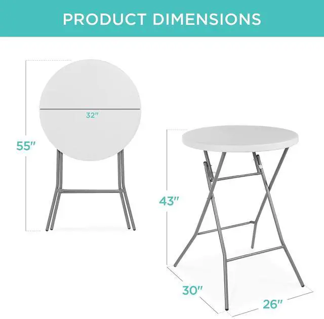 Alt view image 2 of 7 - 32in Bar Height Folding Table, Round Indoor Outdoor Accessory for Patio, Backyard, Dining Room, Events w/Thick Table Top, Metal Frame, Locking Legs, 330lb Weight Capacity - White | Bar Height