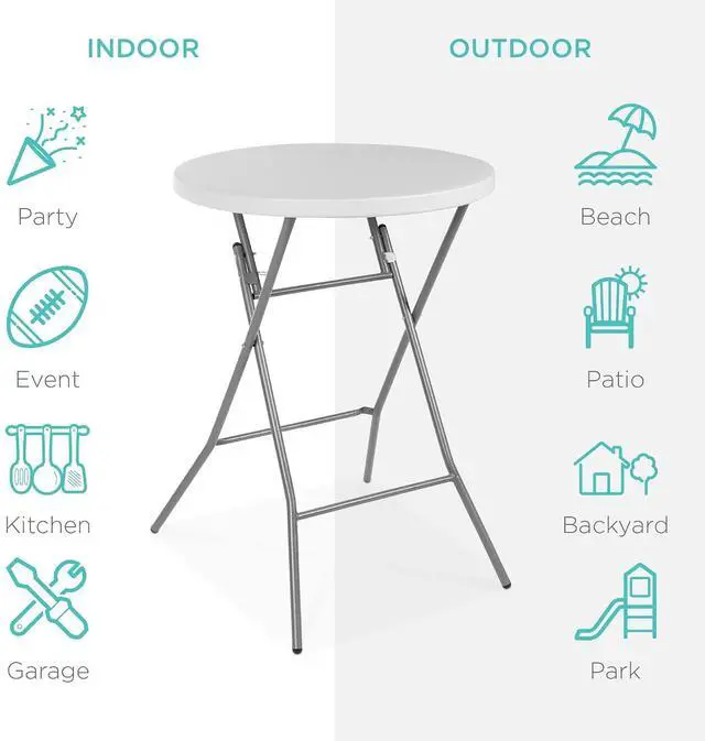 Alt view image 4 of 7 - 32in Bar Height Folding Table, Round Indoor Outdoor Accessory for Patio, Backyard, Dining Room, Events w/Thick Table Top, Metal Frame, Locking Legs, 330lb Weight Capacity - White | Bar Height