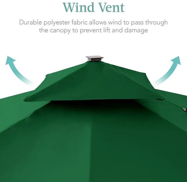 Alt view image 6 of 7 - 10x10ft Cantilever Patio Umbrella w/Base Included, Solar LED Lights 360 Rotation Large Offset Hanging Outdoor Shade for Deck Pool Backyard w/Stand Green