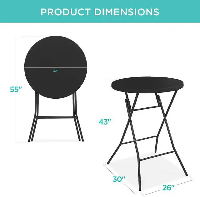 Alt view image 2 of 7 - 32in Bar Height Folding Table, Round Indoor Outdoor Accessory for Patio, Backyard, Dining Room, Events w/Thick Table Top, Metal Frame, Locking Legs, 330lb Weight Capacity - Black