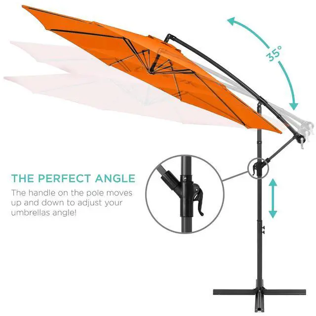 Alt view image 4 of 7 - 10ft Offset Cantilever Hanging Market Patio Umbrella, 8 Sturdy Ribs, Easy Adjustment - Orange