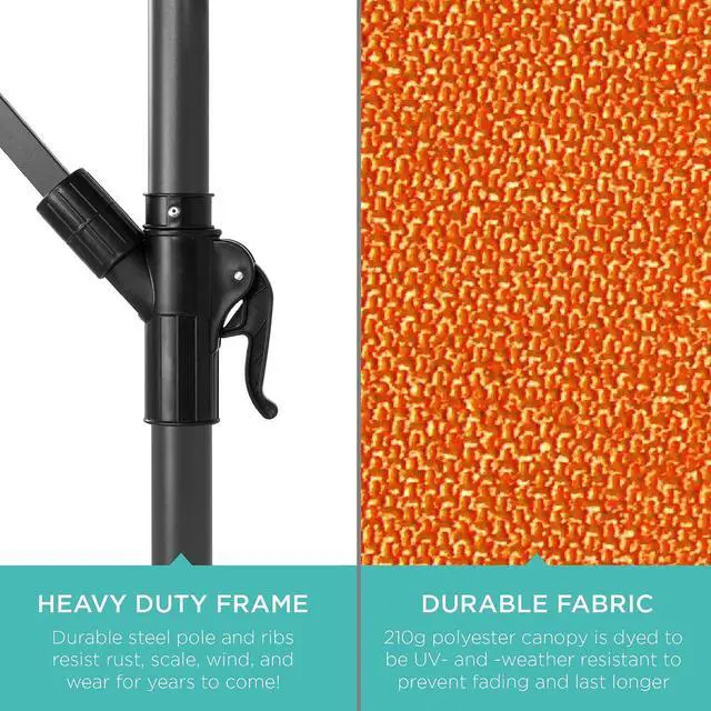 Alt view image 6 of 7 - 10ft Offset Cantilever Hanging Market Patio Umbrella, 8 Sturdy Ribs, Easy Adjustment - Orange