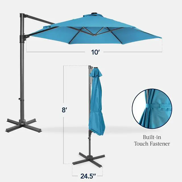 Alt view image 2 of 7 - 10ft Offset Cantilever Hanging Market Patio Umbrella, Smooth 360° Rotation, 8 Sturdy Ribs, Easy Adjustment - Sky Blue
