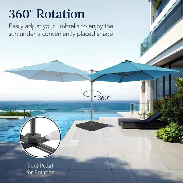 Alt view image 3 of 7 - 10ft Offset Cantilever Hanging Market Patio Umbrella, Smooth 360° Rotation, 8 Sturdy Ribs, Easy Adjustment - Sky Blue