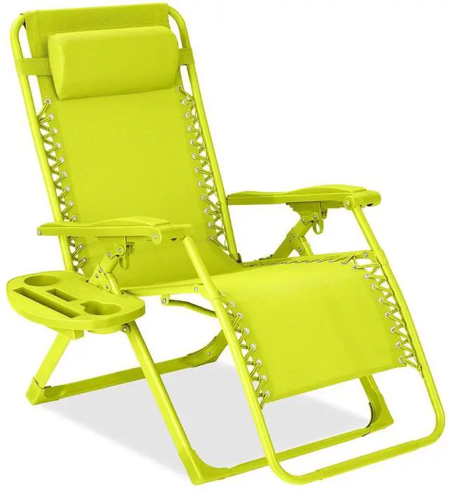 Main image of Adjustable Zero Gravity Chair, Monochromatic Color Folding Patio Recliner w/Side Tray, Headrest - Neon