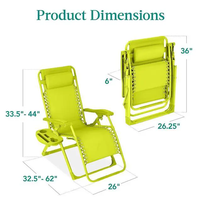 Alt view image 3 of 7 - Adjustable Zero Gravity Chair, Monochromatic Color Folding Patio Recliner w/Side Tray, Headrest - Neon