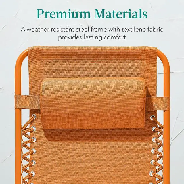 Alt view image 6 of 7 - Adjustable Zero Gravity Chair, Monochromatic Color Folding Patio Recliner w/Side Tray, Headrest - Tangerine