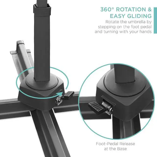 Alt view image 2 of 7 - 10ft Solar LED Cantilever Patio Umbrella, 360-Degree Rotation Hanging Offset Market Outdoor Sun Shade for Backyard, Deck, Poolside w/Lights, Easy Tilt, Cross Base - Ivory