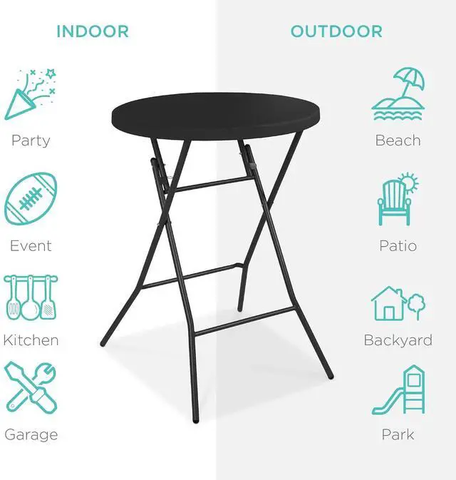 Alt view image 4 of 7 - 32in Bar Height Folding Table, Round Indoor Outdoor Accessory for Patio, Backyard, Dining Room, Events w/Thick Table Top, Metal Frame, Locking Legs, 330lb Weight Capacity - Black
