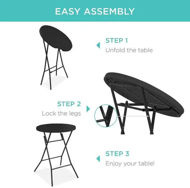 Alt view image 7 of 7 - 32in Bar Height Folding Table, Round Indoor Outdoor Accessory for Patio, Backyard, Dining Room, Events w/Thick Table Top, Metal Frame, Locking Legs, 330lb Weight Capacity - Black