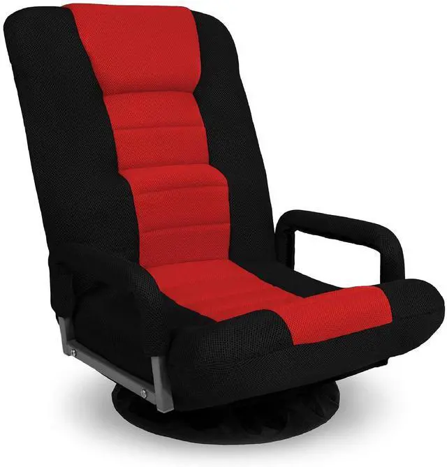 Main image of Swivel Gaming Chair 360 Degree Multipurpose Floor Chair Rocker for TV, Reading, Playing Video Games w/Lumbar Support, Armrest Handles, Adjustable Foldable Backrest - Black/Red