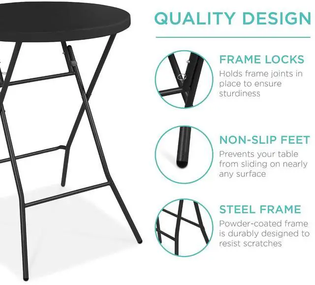 Alt view image 5 of 7 - 32in Bar Height Folding Table, Round Indoor Outdoor Accessory for Patio, Backyard, Dining Room, Events w/Thick Table Top, Metal Frame, Locking Legs, 330lb Weight Capacity - Black