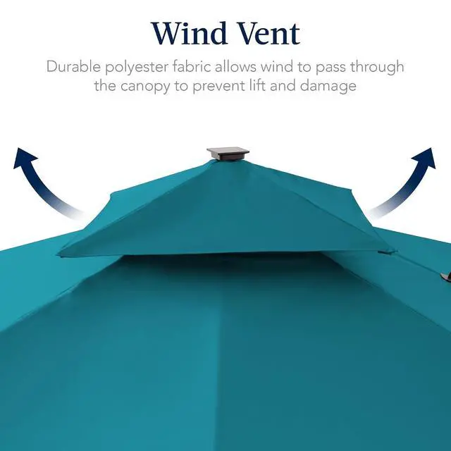 Alt view image 7 of 7 - 12x12ft LED Cantilever Patio Umbrella w/Base Included & 360° Rotation, Large Solar Offset Hanging Outdoor Sun Shade for Deck, Backyard Table w/Stand & Lights Cerulean