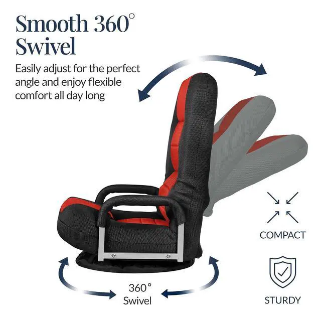 Alt view image 6 of 7 - Swivel Gaming Chair 360 Degree Multipurpose Floor Chair Rocker for TV, Reading, Playing Video Games w/Lumbar Support, Armrest Handles, Adjustable Foldable Backrest - Black/Red