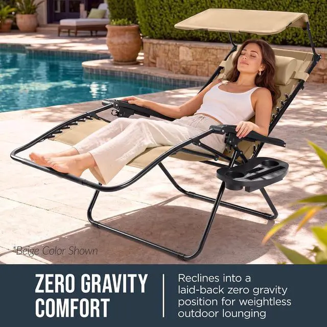 Alt view image 3 of 7 - Oversized Padded Zero Gravity Chair w/Canopy Headrest Cup Holder Side Tray, Folding Outdoor Patio Recliner Lounger - American Flag