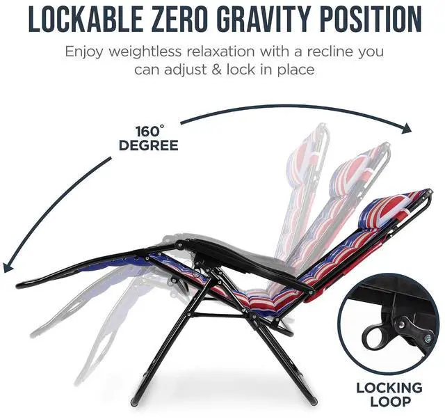 Alt view image 7 of 7 - Oversized Padded Zero Gravity Chair w/Canopy Headrest Cup Holder Side Tray, Folding Outdoor Patio Recliner Lounger - American Flag