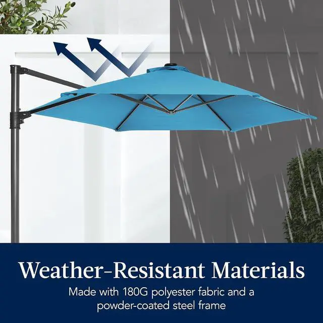 Alt view image 5 of 7 - 10ft Offset Cantilever Hanging Market Patio Umbrella, Smooth 360° Rotation, 8 Sturdy Ribs, Easy Adjustment - Sky Blue