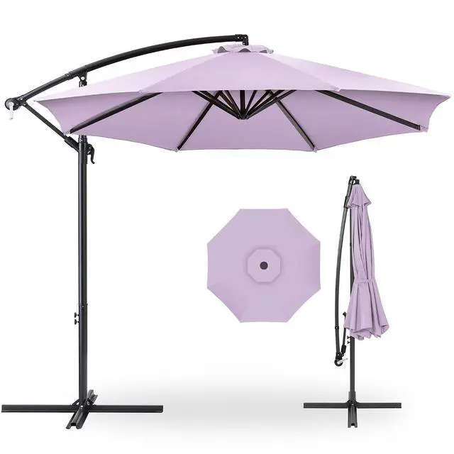 Main image of 10ft Offset Cantilever Hanging Market Patio Umbrella, 8 Sturdy Ribs, Easy Adjustment - Lavender
