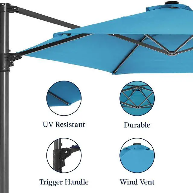 Alt view image 7 of 7 - 10ft Offset Cantilever Hanging Market Patio Umbrella, Smooth 360° Rotation, 8 Sturdy Ribs, Easy Adjustment - Sky Blue
