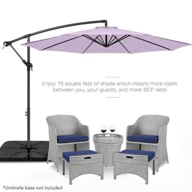 Alt view image 2 of 7 - 10ft Offset Cantilever Hanging Market Patio Umbrella, 8 Sturdy Ribs, Easy Adjustment - Lavender
