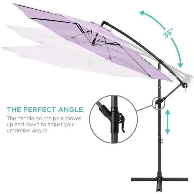 Alt view image 4 of 7 - 10ft Offset Cantilever Hanging Market Patio Umbrella, 8 Sturdy Ribs, Easy Adjustment - Lavender