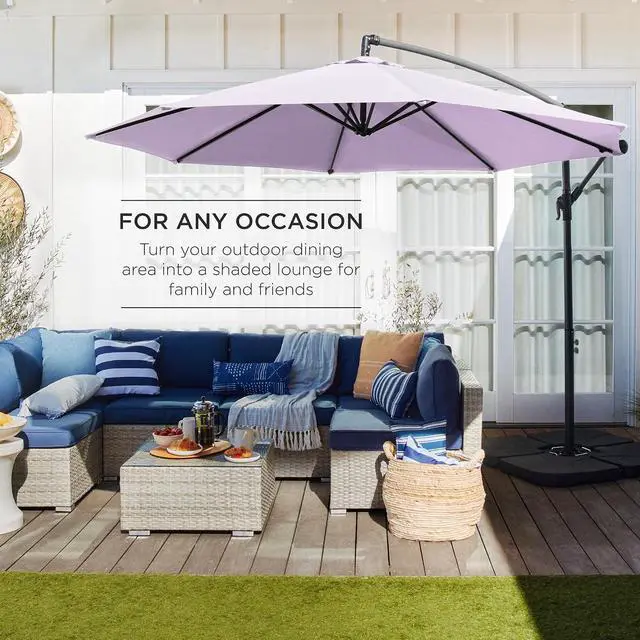 Alt view image 3 of 7 - 10ft Offset Cantilever Hanging Market Patio Umbrella, 8 Sturdy Ribs, Easy Adjustment - Lavender
