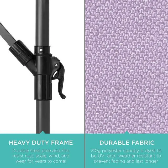 Alt view image 6 of 7 - 10ft Offset Cantilever Hanging Market Patio Umbrella, 8 Sturdy Ribs, Easy Adjustment - Lavender