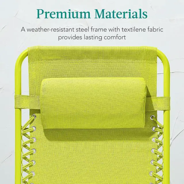 Alt view image 6 of 7 - Adjustable Zero Gravity Chair, Monochromatic Color Folding Patio Recliner w/Side Tray, Headrest - Neon