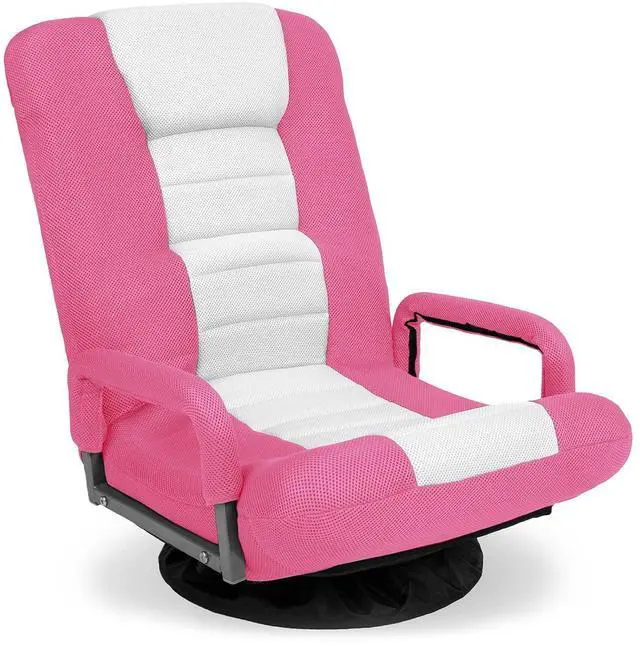 Main image of Swivel Gaming Chair 360 Degree Multipurpose Floor Chair Rocker for TV, Reading, Playing Video Games w/Lumbar Support, Armrest Handles, Adjustable Foldable Backrest - Pink/White