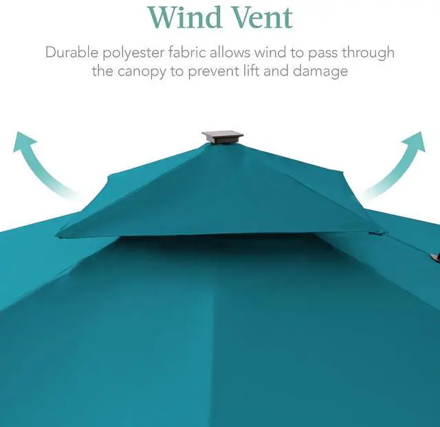 Alt view image 6 of 7 - 10x10ft Cantilever Patio Umbrella w/Base Included, Solar LED Lights 360 Rotation Large Offset Hanging Outdoor Shade for Deck Pool Backyard w/Stand Cerulean