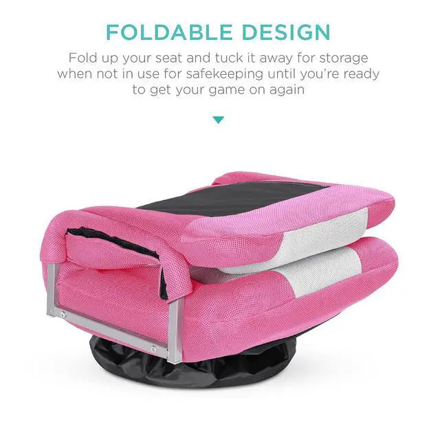 Alt view image 5 of 7 - Swivel Gaming Chair 360 Degree Multipurpose Floor Chair Rocker for TV, Reading, Playing Video Games w/Lumbar Support, Armrest Handles, Adjustable Foldable Backrest - Pink/White