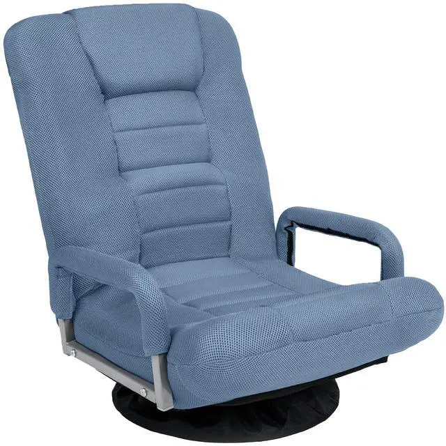 Main image of Swivel Gaming Chair 360 Degree Multipurpose Floor Chair Rocker for TV, Reading, Playing Video Games w/Lumbar Support, Armrest Handles, Adjustable Foldable Backrest - Dusty Blue