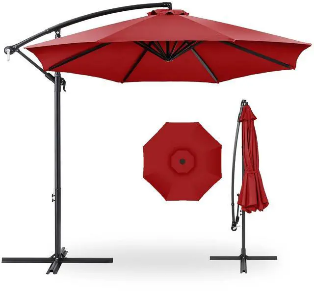Main image of 10ft Offset Hanging Market Patio Umbrella w/Easy Tilt Adjustment, Polyester Shade, 8 Ribs for Backyard, Poolside, Lawn and Garden - Red