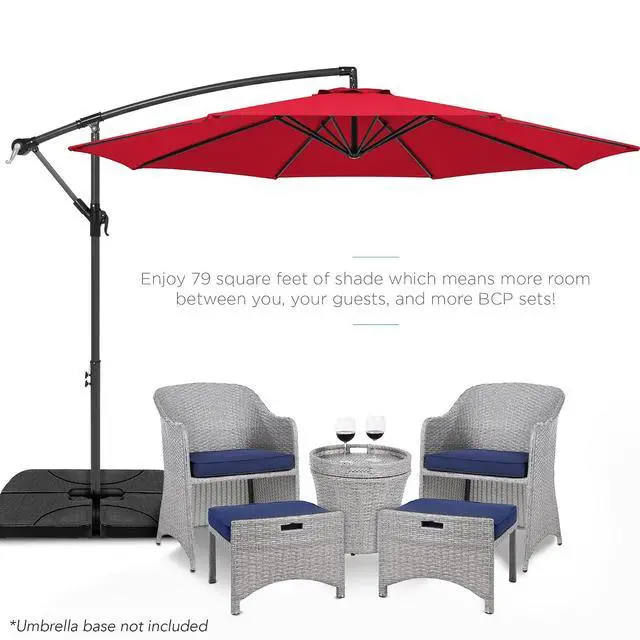 Alt view image 2 of 7 - 10ft Offset Hanging Market Patio Umbrella w/Easy Tilt Adjustment, Polyester Shade, 8 Ribs for Backyard, Poolside, Lawn and Garden - Red