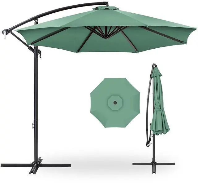 Main image of 10ft Offset Cantilever Hanging Market Patio Umbrella, 8 Sturdy Ribs, Easy Adjustment - Seaglass