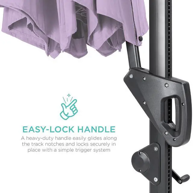 Alt view image 4 of 7 - 10ft Solar LED Cantilever Patio Umbrella, 360-Degree Rotation Hanging Offset Market Outdoor Sun Shade for Backyard, Deck, Poolside w/Lights, Easy Tilt, Cross Base - Lavender
