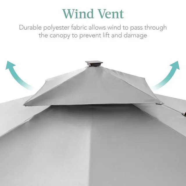 Alt view image 6 of 7 - 10x10ft Cantilever Patio Umbrella w/Base Included, Solar LED Lights 360 Rotation Large Offset Hanging Outdoor Shade for Deck Pool Backyard w/Stand Fog Gray