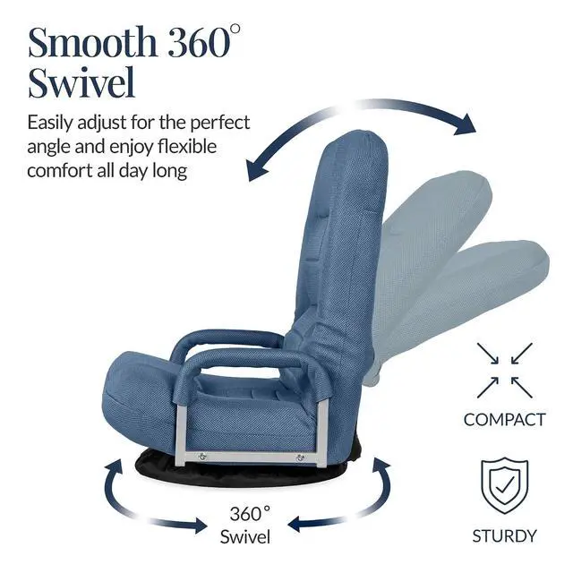 Alt view image 6 of 7 - Swivel Gaming Chair 360 Degree Multipurpose Floor Chair Rocker for TV, Reading, Playing Video Games w/Lumbar Support, Armrest Handles, Adjustable Foldable Backrest - Dusty Blue