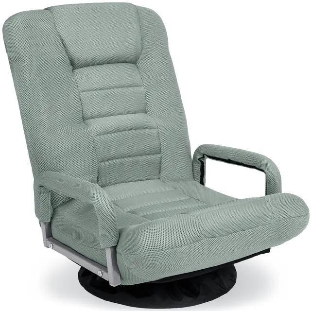 Main image of Swivel Gaming Chair 360 Degree Multipurpose Floor Chair Rocker for TV, Reading, Playing Video Games w/Lumbar Support, Armrest Handles, Adjustable Foldable Backrest - Sage Green
