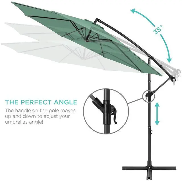 Alt view image 4 of 7 - 10ft Offset Cantilever Hanging Market Patio Umbrella, 8 Sturdy Ribs, Easy Adjustment - Seaglass