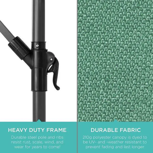 Alt view image 6 of 7 - 10ft Offset Cantilever Hanging Market Patio Umbrella, 8 Sturdy Ribs, Easy Adjustment - Seaglass
