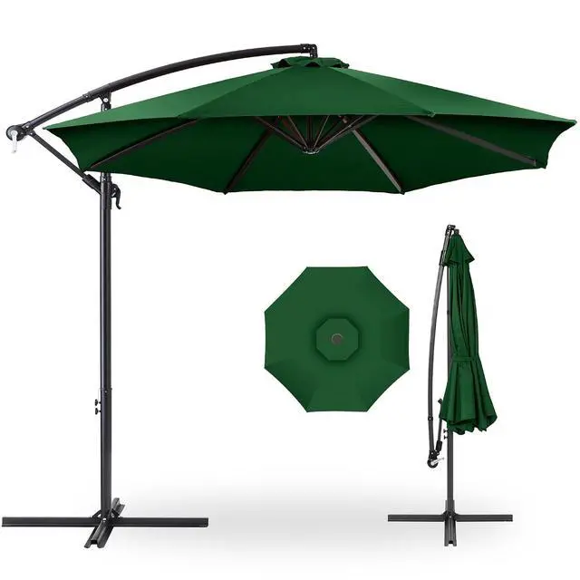 Main image of 10ft Offset Cantilever Hanging Market Patio Umbrella, 8 Sturdy Ribs, Easy Adjustment - Green