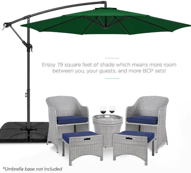 Alt view image 2 of 7 - 10ft Offset Cantilever Hanging Market Patio Umbrella, 8 Sturdy Ribs, Easy Adjustment - Green
